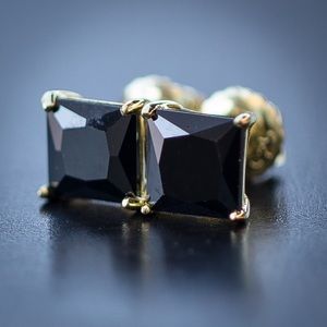 Men’s Gold Black Onyx Diamond Stud Earrings
